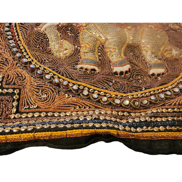 Vintage Asian Elephant Tapestry 3D Raised Handcraft Embroidered Sequins Art 21" - Picture 6 of 16